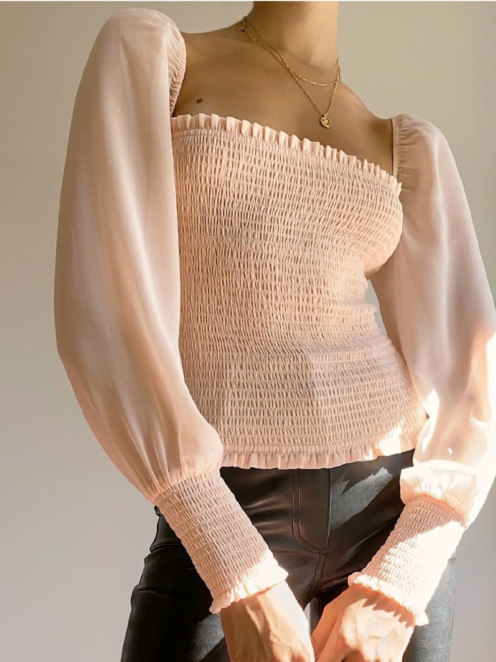Wilfred Smocked Square Neck Peasant Top — Blush Pink